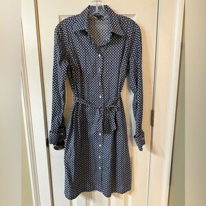 Brooks Brothers Shirt Dress Womens 8 Chain Print Belted Long Sleeve Button Up